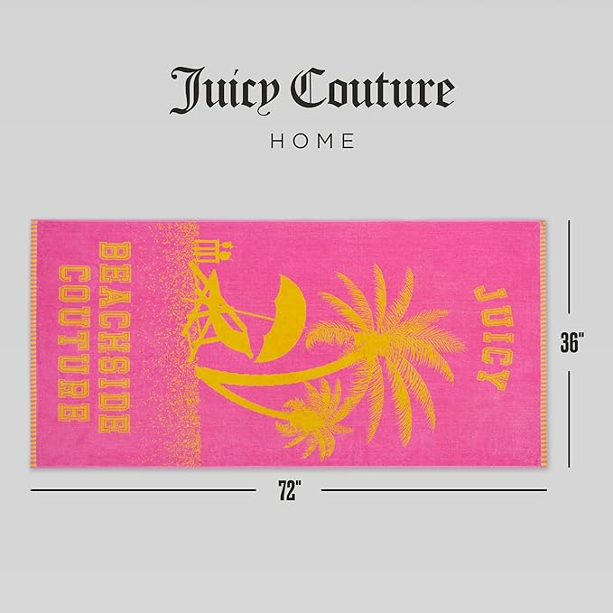 Juicy Couture Pink Beachside Couture 36" x 72" 100% Cotton Oversized Beach Towel - Soft, Absorbent, and Quick-Drying, Perfect for Beach, Pool, or Travel
