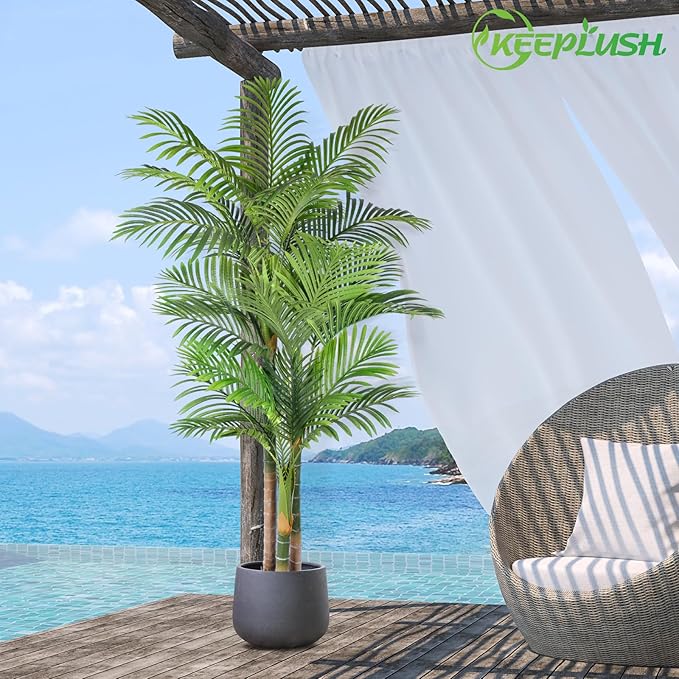 6ft Tall Triple Golden Cane Palm Artificial Tree 72inch Large Tropical Palm Tree UV Resistant Fake Plant in Pot for Indoor Outdoor Big House Living Room Outside Patio Office Home Decor 2Pack