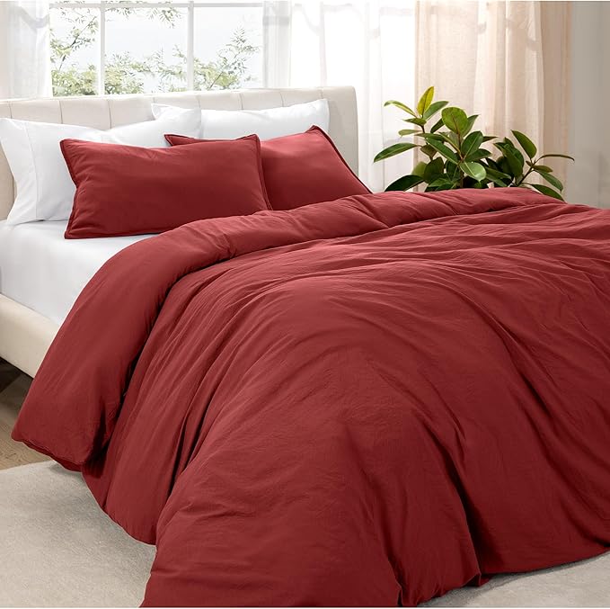 Bare Home Microfiber Duvet Cover Set - Ultra Soft Washed Microfiber - Oversized Queen Size - Linen-Like Look - Easy Care - Breathable Fabric - Our Softest Duvet Cover Set (Oversized Queen, Rosewood)