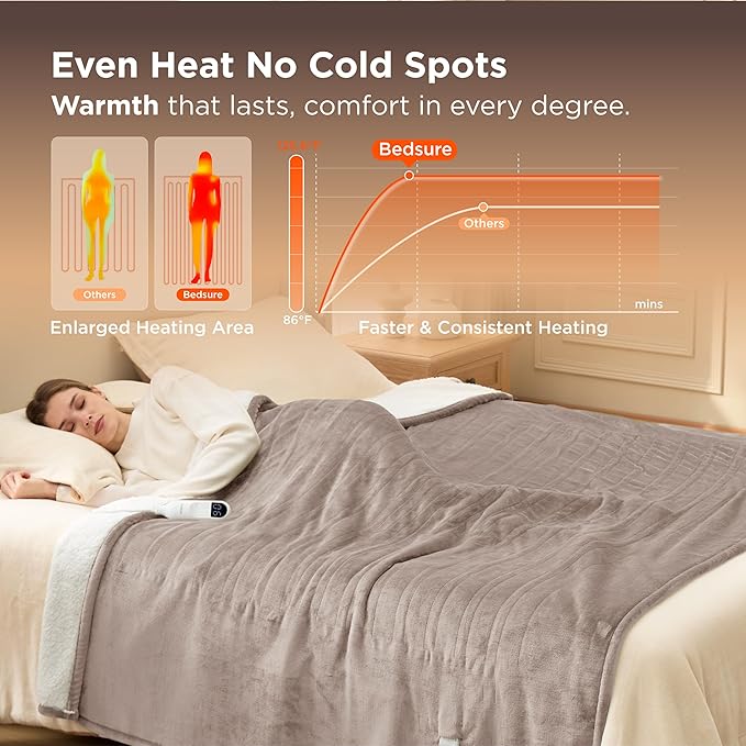 Bedsure Electric Blanket Twin - Soft Flannel Heated Blanket, Fast Heating with 10 Time Settings & 6 Heat Settings, Warm Gift for Grandma (62x84 inches, Taupe)
