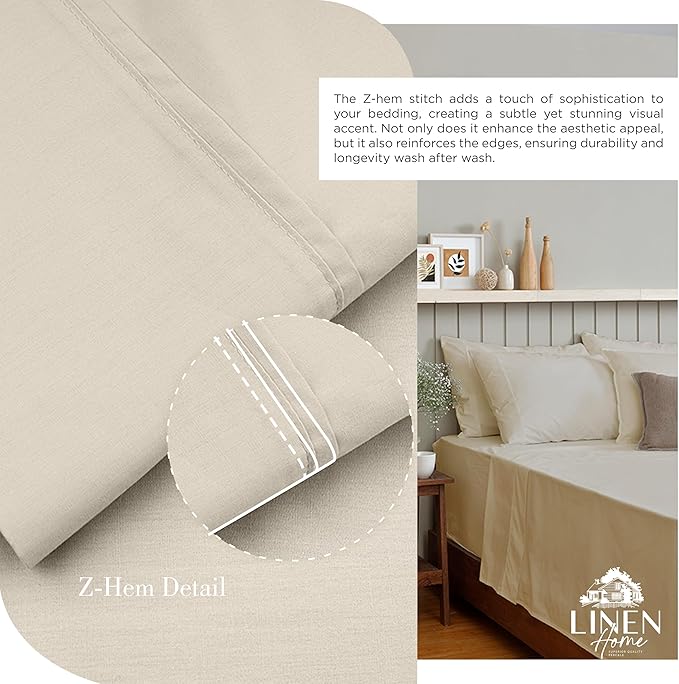 Linen Home 100% Cotton Percale Sheets Twin Size,Light Taupe, Deep Pocket, 3 Pieces Set - 1 Flat, 1 Deep Pocket Fitted Sheet and 1 Pillowcase, Crisp Cool and Strong Bed Linen