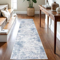 IOHOUZE Abstract Runner Rug 2x8 Ft Washable Runners for Hallways, Non Slip Kitchen Runner Printed Faux Wool Entryway Runner Indoor, Modern Floor Carpet for Hall Kitchen Bedroom, Light Blue White