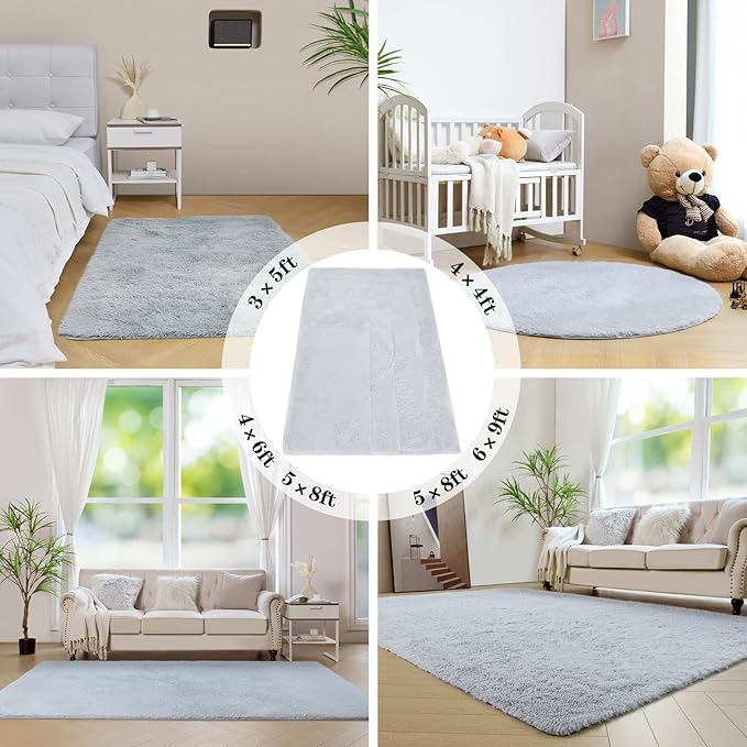 duduta Grey Soft Fluffy Rug 4x6 ft, Shag Fuzzy Plush Rectangle Carpet for Bedroom Nursery Living Room Home Decor