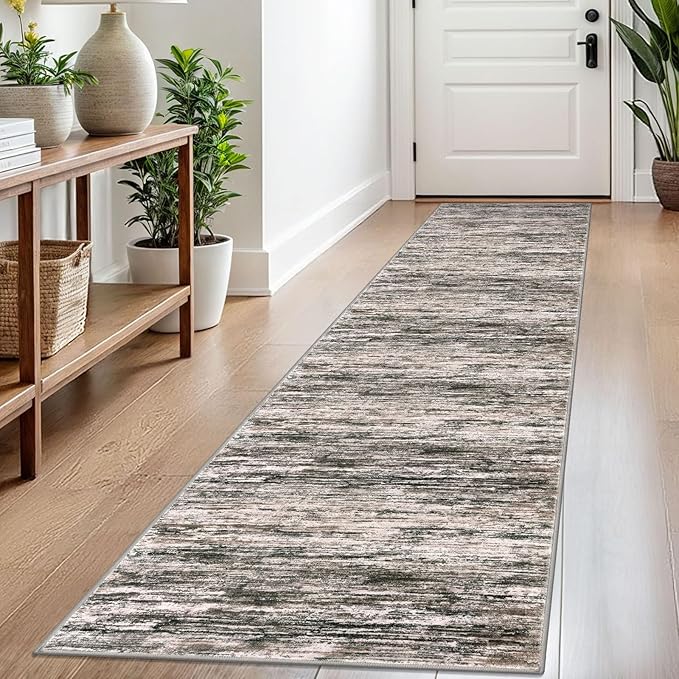 2x8 Modern Abstract Runner Rug for Hallways, Brown Green Black White Super Soft Hallway Decor Kitchen Rugs with Non-Slip, Non-Shedding Washable Rug for Entryway Bedroom Indoor