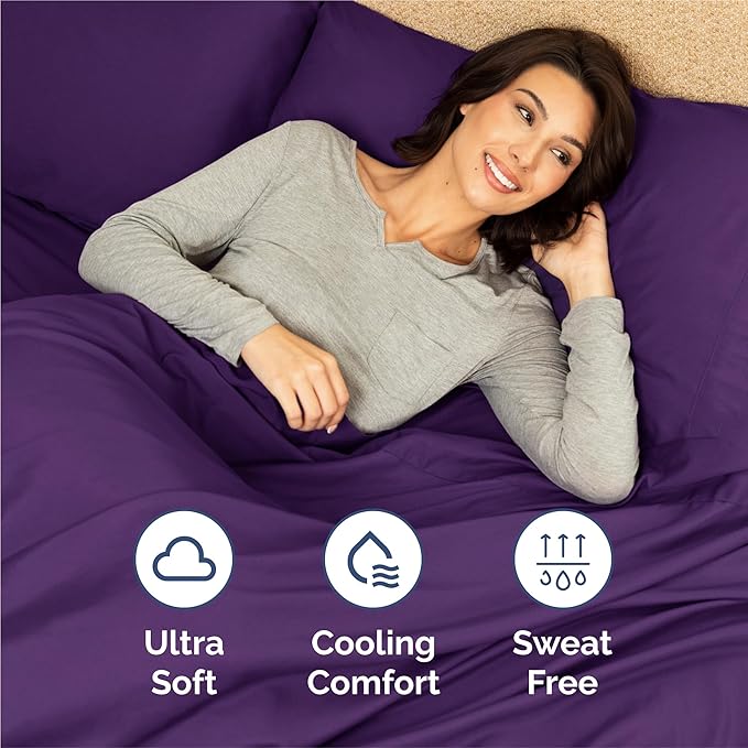 Full 6 Piece Sheet Set - Cooling, Comfy & Breathable - Hotel Luxury Bedding, Includes Fitted Sheet for Women, Men, Kids and Teens - 1 Flat, 1 Fitted Sheet, 4 Pillowcases with Deep Pockets - Purple