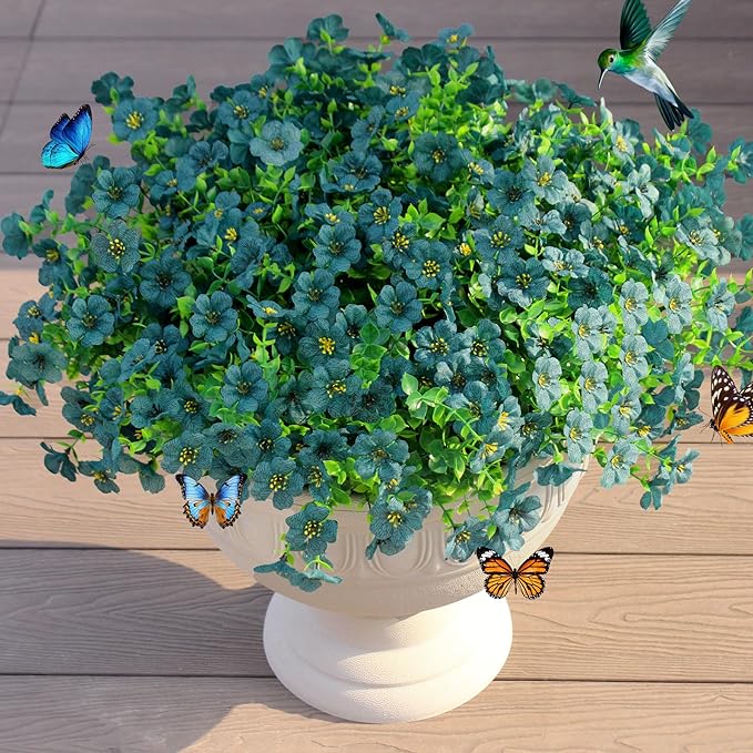 JAKY-Global Faux Artificial Plants Outdoor Flowers Spring Summer Decoration 16 Bundles Fake Eucalyptus Silk Daisy UV Resistant Realistic for Outside Pot,Front Porch,Planters,Patio,Yard Decor
