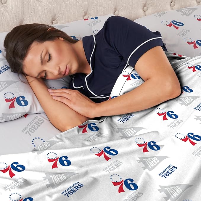 Northwest Officially Licensed Philadelphia 76ers NBA Queen Size Sheet Set – Soft Team Logo Bedding for Dorms, Bedrooms, Fan Caves & Game Day Style