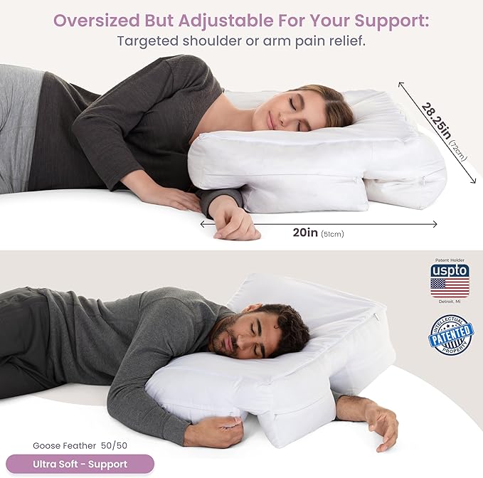 Wife Pillow the Side Sleeper Pillow with Arm Hole for Shoulder Pain - Arm Tunnel Pillow for Side Sleepers, Shoulder Relief & Neck Support Comfort Sleep Pillow for Adults - Down Goose Feather/FiberFill