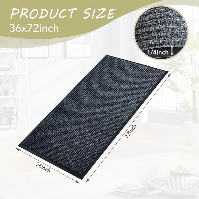 Front Door Mat,3'x6'Indoor Outdoor Door Mat,Heavy Duty Durable Welcome,Commercial Floor Mats Inside Outside Entrance, Waterproof All-Season, All-Weather Non Slip Backing Doormat for Entryway,Black
