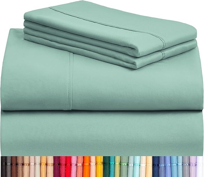 LuxClub 4 PC Queen Sheet Set, Deep Pockets Wrinkle Free Cooling Bed Sheets Hotel Bedding for Women, Men, Includes 1 Fitted Sheet, 1 Flat Sheet and 2 Pillowcases-Silky Soft Light Teal