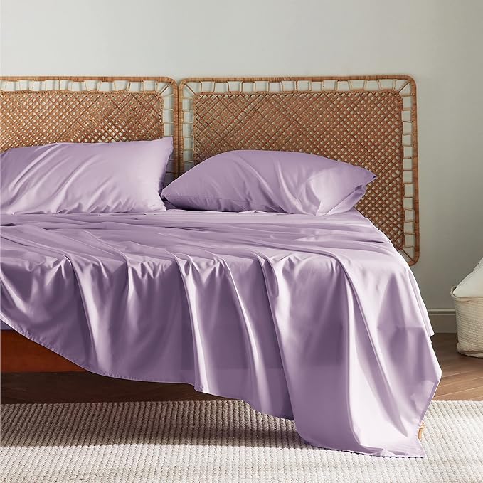 Bedsure Queen Sheet Set, Rayon Derived from Bamboo, Cooling Sheets, Breathable & Soft, Deep Pocket Up to 16 Inches, Hotel Luxury Silky Bedding for Hot Sleepers, Lilac