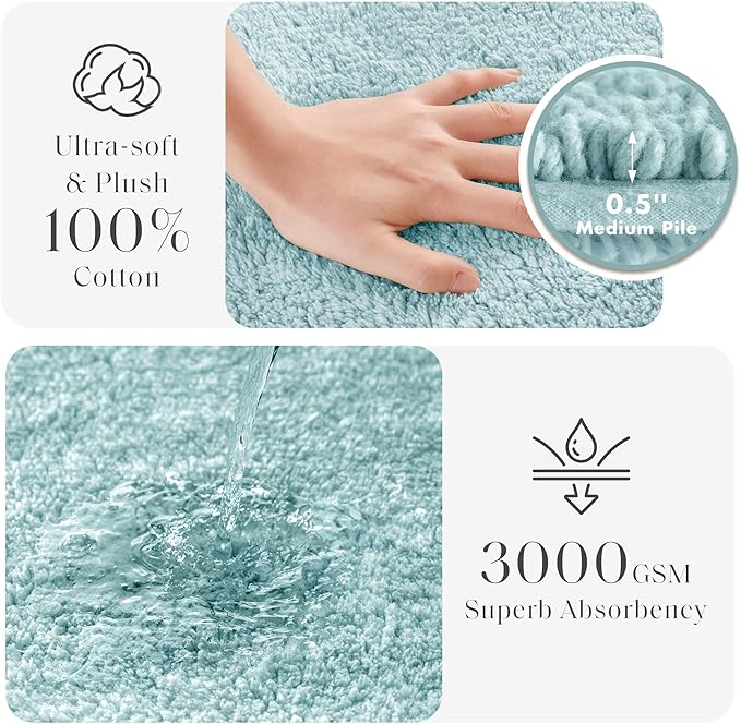 Madison Park Splendor Reversible 100% Cotton Tufted Bathroom Rug-3000 GSM Hotel Quality Luxurious Plush Medium Pile Bath Mat Absorbent, Quick Dry, Shower Room Décor, 24x60 Blue