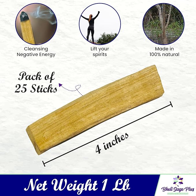Premium Palo Santo Sticks (25-50 Sticks, Weight 1 lb) – 100% Natural, 4 Inches (10 cm) Long, 1-2 cm Thick, Hand-Picked from Peru, Ethically Sourced for Energy Cleansing, Meditation & Aromatherapy