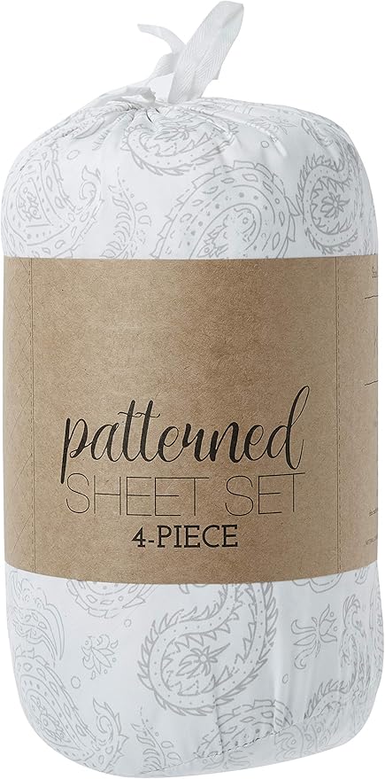 Linen Market 4 Piece King Sheet Set - Breathable, Double-Brushed Patterned Cooling Sheets – Oeko-TEX Certified Ultra Soft & Wrinkle-Free 16" Deep-Pocket King Sheets - Easy Care Coarse Paisley Gray