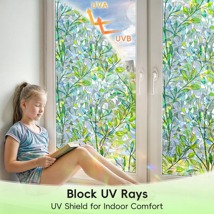 DUOFIRE Stained Glass Window Film Decorative Window Privacy Film Rainbow Diamond Grid Colorful Lattice Windows Cling Anti UV Static Cling Reusable Windows Decal for Home 11.8×39.3 inch