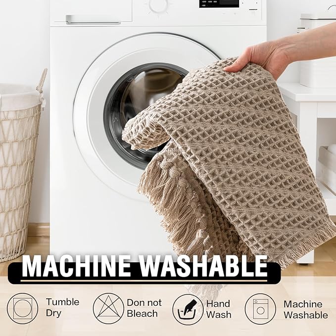 H.VERSAILTEX Waffle Bath Runner Rug Long Bath Mat Super Absorbent Boho Bath Rugs Non Slip Bath Runner for Bathroom Floor Machine Washable Dry Fast Bathroom Rugs with Tassels, 24" x 60", Irish Cream