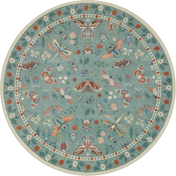 Lahome Insect Washable Round Area Rug, Soft Round Rugs 6ft Ultra-Thin Non-Slip, Boho Large Circle Carpet for Bedroom Living Room Kitchen Nursery, Green