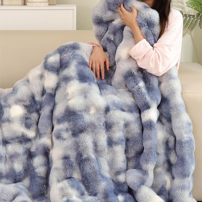 Tie-dye Blue Soft Comfy Throw Blanket for Couch Bedroom Faux Fur 50x60 Fluffy Blanket for Living Room Furry Bed Comforter Cozy Home Decor Gifts 860 GSM