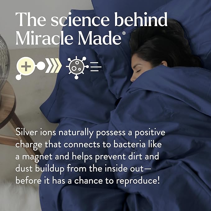 Miracle Made Extra Luxe Soft Cooling Pillowcase, 2-Piece Silver-Infused Cotton Fabric – Lightweight, Thermoregulating, Breathable Cover for Sensitive Skin, King/Cali King Size, Navy Blue