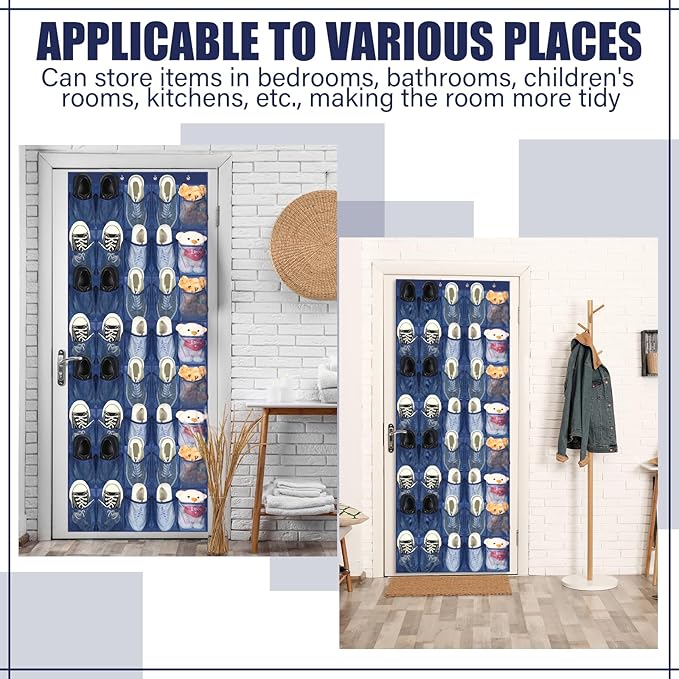 Windyun 40 Large Over the Door Hanging Shoe Organizer Navy Blue Mesh Pockets Shoe Rack for Closet Behind Door Hanger Storage Holder Nonslip for Cruise Essentials, Dorm Room Storage, Utility Room