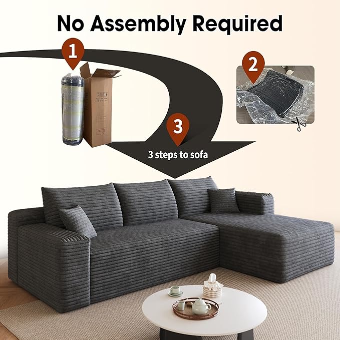 96" Sectional Couches for Living Room Modern Modular Sofa with L-Shape Couchs Upholstered Boneless Couch Deep Seat Sectional Couch with Chaise (Dark Grey, 96" Right Facing Chaise+2Seaters)