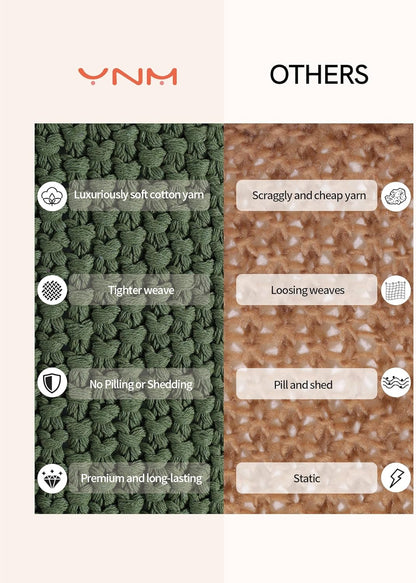 YnM Chunky Cotton Knit Throw Blanket, Cable Knit Throws for Bed Couch Sofa, Comfy & Relaxing, Decorative Piece for Farmhouse Modern Boho Rustic Scandinavian Chic Vibe, Pine Green 50x60 Inches