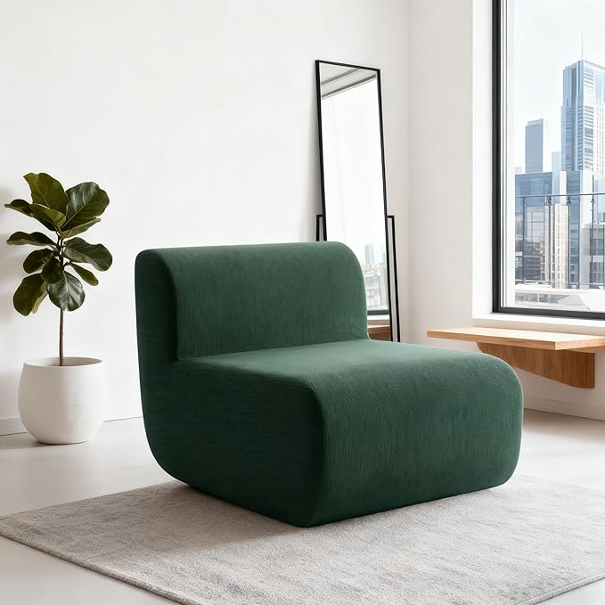 26" Single Sofa, 1 Seater Armless Corduroy Couch, No Assembly Modern Boneless Couch Compression Sofa in Box, Floor Sofa with Ergonomic Design for Living Room, Dark Green