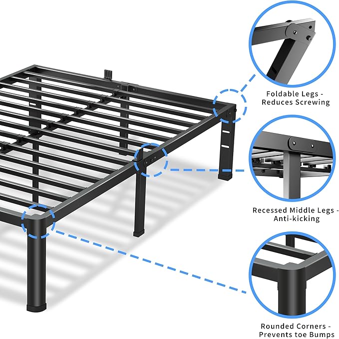 12 Inch Full Size Bed Frame, 3500Lbs Heavy Duty Metal Platform with Round Corner Legs Mattress Slide Stopper, Steel Slat Support No Box Spring Needed, Noise Free, Non-Slip, Easy Assembly