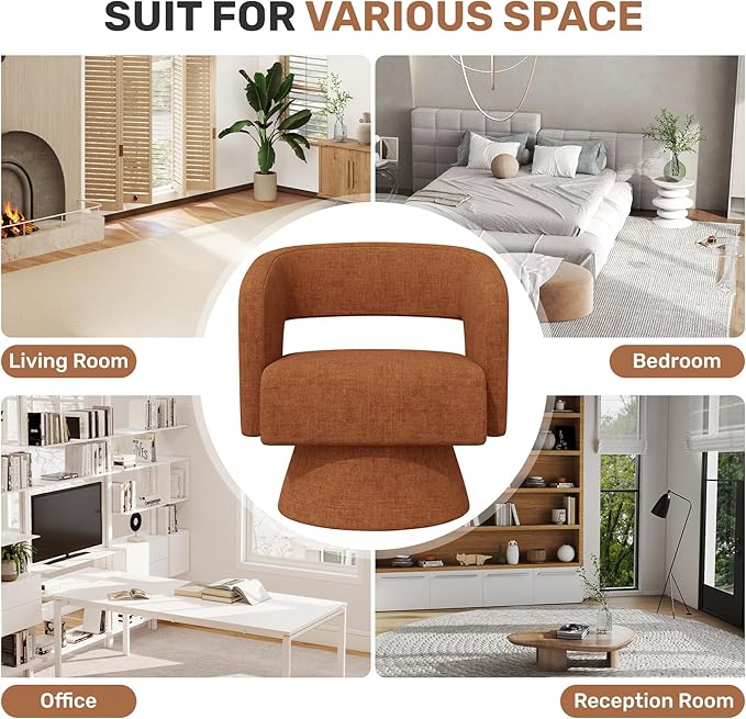 Swivel Accent Chair Set of 4, Modern Comfy Chenille Barrel Chairs, Oversized Upholstered Round Arm Chair for Living Room, Bedroom, Reading Room, Caramel