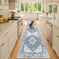 Area Rugs 2'x10' Washable Non-Slip, Floral Vintage Distress Print Pattern Medallion Carpet for Living Room Bedroom Dining Room, Light Gray Grey White