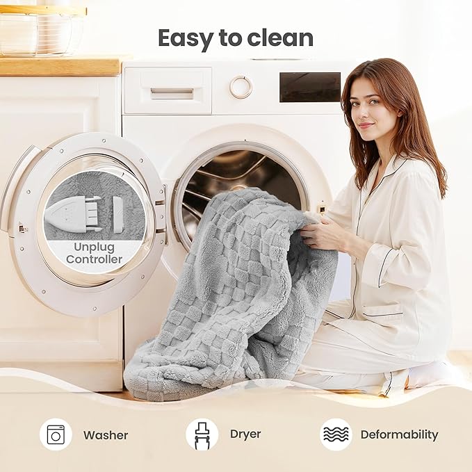 Heated Blanket 50x60 Inch Electric Blanket Throw Blanket with 6 Heat Settings and 1-4H Auto Off Timer, Machine Washable Soft Flannel Fleece for Couches, Beds Office (Grey)