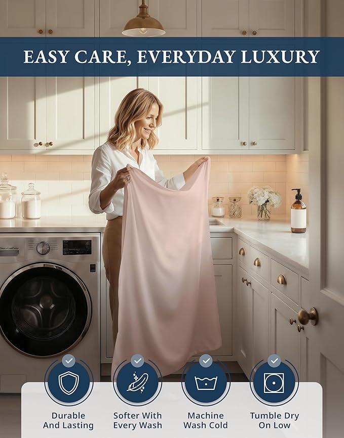 100% Egyptian Cotton Sheets Queen Size - 1000 Thread Count Naturally Cooling & Breathable, Silky Sateen Weave Queen Sheet Set, Soft & Durable Hotel Luxury Sheets, 15" Snug Fit Deep Pockets -Sepia Rose
