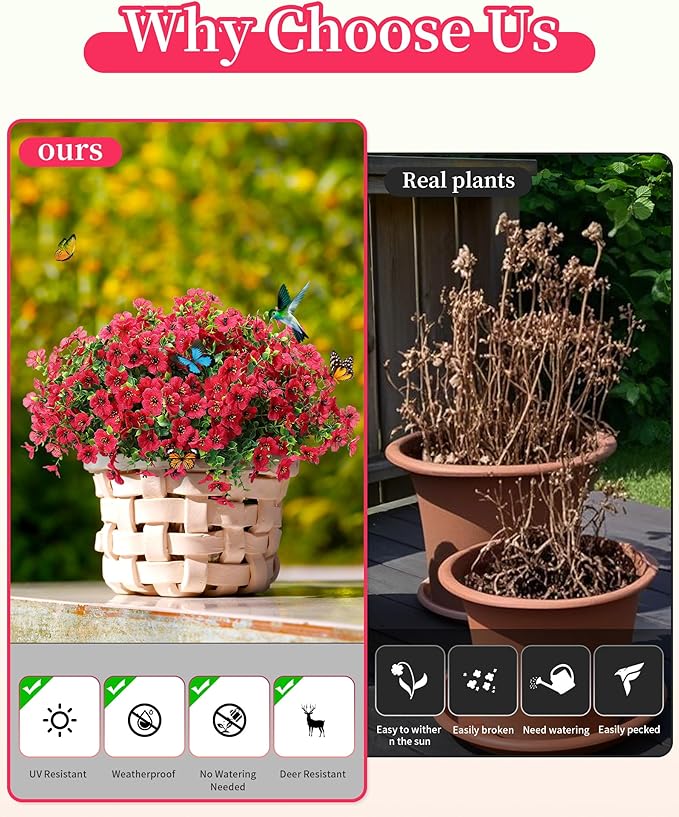 Faux Flowers for Outdoor Planters 16 Bundles UV Resistant Artificial Fake Eucalyptus Plants Outside Spring Summer Yard Decoration Realistic Silk Daisy Used for Patio,Front Porch,Garden Pots Decor