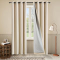 3-in-1 100% Beige Blackout Curtain Heavy Soundproof Curtains Single Panel - Thermal Insulated Grommet Curtains 96 Inches Long for Bedroom Living Room
