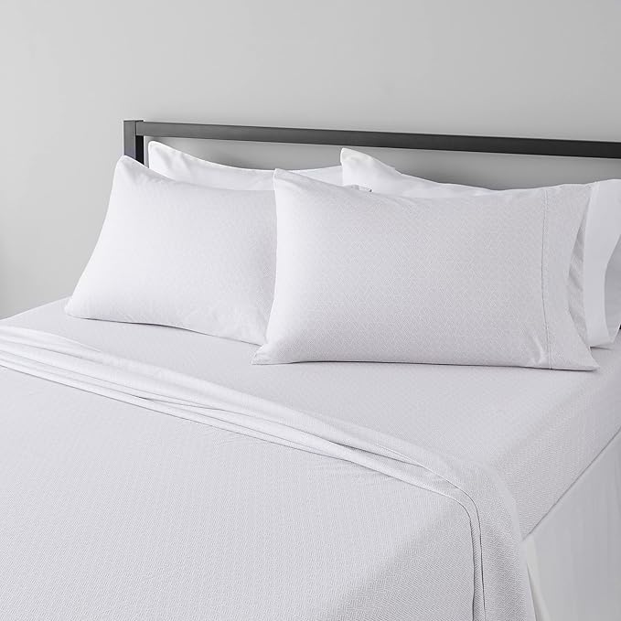 Amazon Basics Lightweight Super Soft, Wrinkle Free Breathable Microfiber 4 Piece Bed Sheet Set With 14-Inch Deep Pockets, Full, Gray Crosshatch, Printed