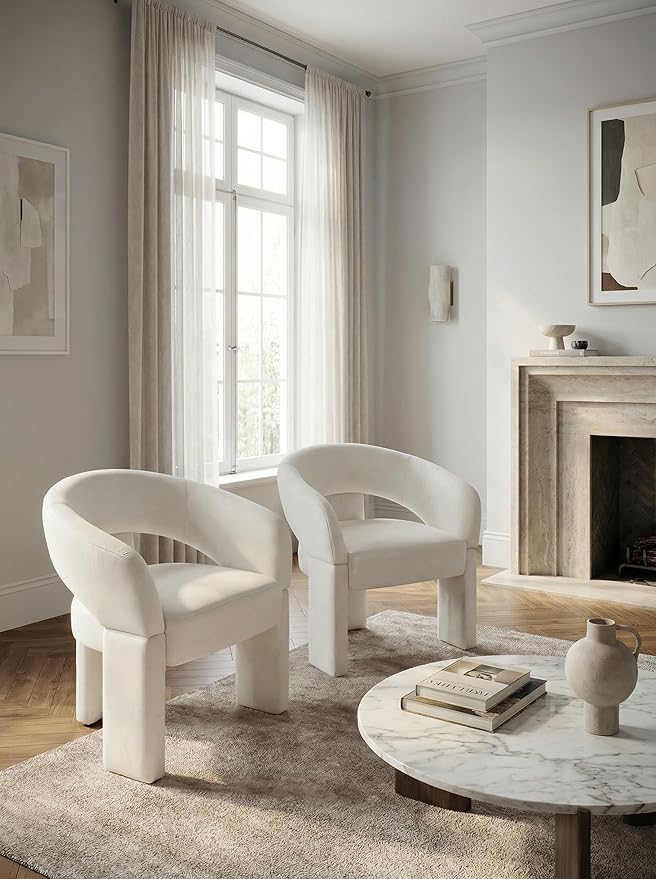 LukeAlon Mid Century Modern Velvet Accent Chairs Set of 2 – Round Barrel Back Armchairs, Comfy Upholstered Lounge Chairs for Living Room, Bedroom, Office, Waiting Rooms, Beige