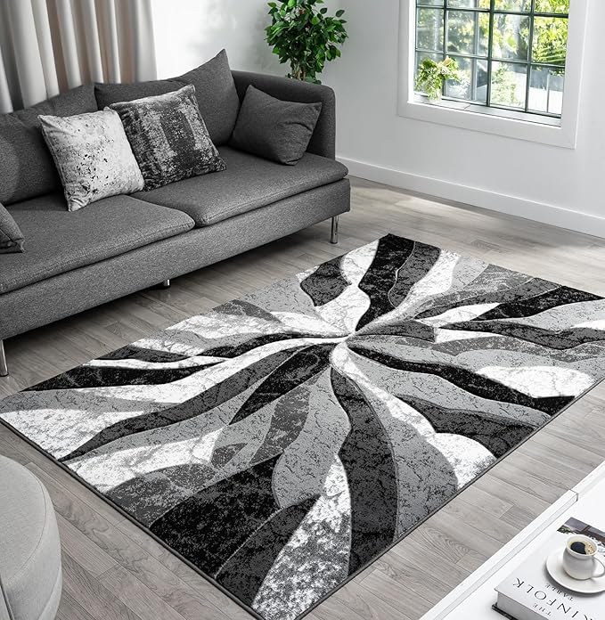 Modern Abstract Area Rug Hand Carved Contemporary Geometric Vibrant Colors Carpet for Living Room Bedroom Design PR1002 (Grey, 8' x 10')