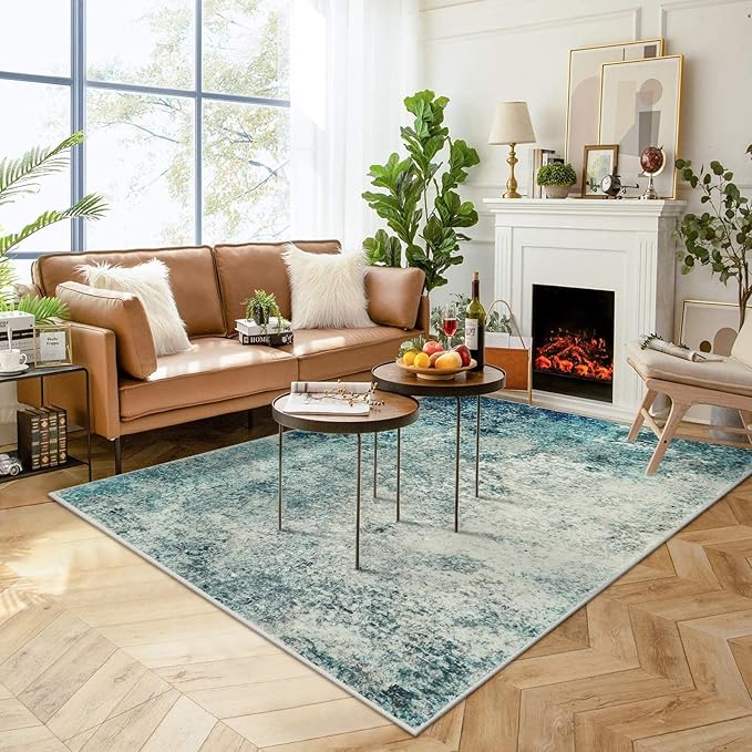 Lahome Modern Abstract 8x10 Area Rugs for Living Room, Washable Accent Rugs for Bedroom Stain Resistant Non Slip, Large Soft Indoor Carpet for Dining Room Table Home Office Decor, Blue/Grey