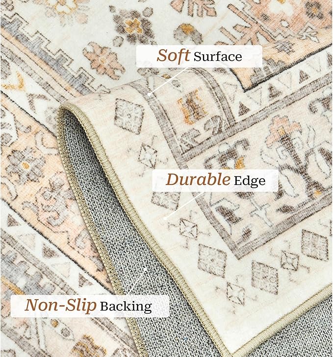 zesthome 6x9 Area Rug, Super Soft Washable Rugs for Living Room, Non-Slip Stain Resistant Vintage Rugs, Ultra-Thin Large Area Rugs