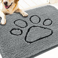 OLANLY Dog Door Mat for Muddy Paws 32x20, Paw Print Design, Absorbs Moisture and Dirt, Absorbent Non-Slip Washable Doormat, Quick Dry Chenille Mud Mat for Dogs, Entry Indoor Entryway Carpet, Grey
