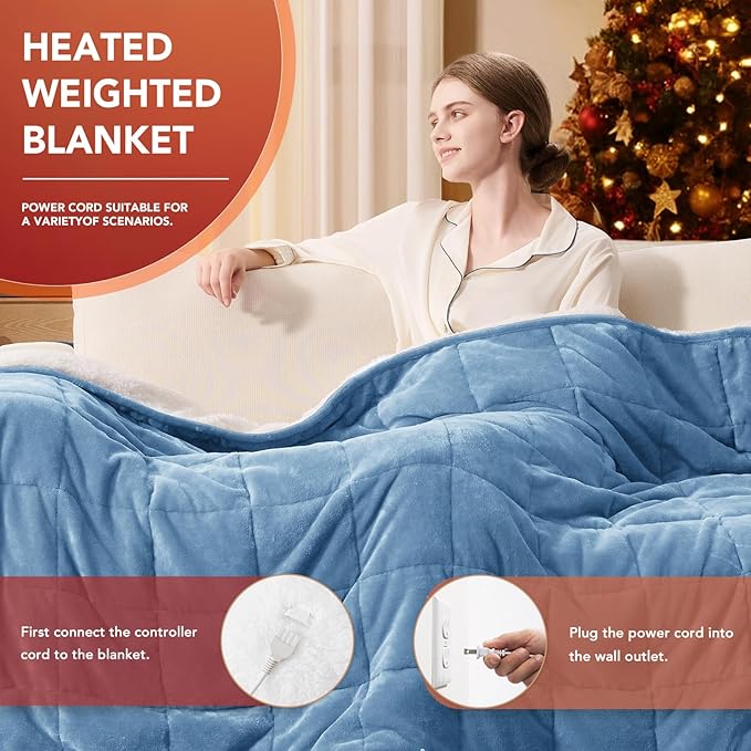 Homemate Heated Weighted Blanket for Adults - 50"x60" 10lbs Electric Throw Fast Heating Heavy Blanket 1/2/4/6/8 Hour Auto Off 10 Heat Levels Over-Heat Protection Soft Flannel Sherpa