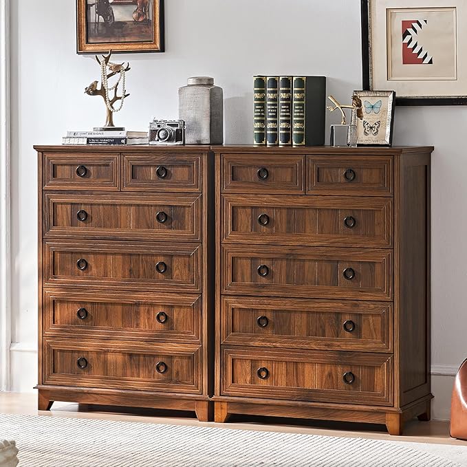 Farmhouse 6 Drawer Dresser for Bedroom, 41" Tall Small Dressers & Chest of Drawers, Rustic Wood Dresser with Metal Handle, Storage Organizer Closet for Living Room, Hallway, Entryway