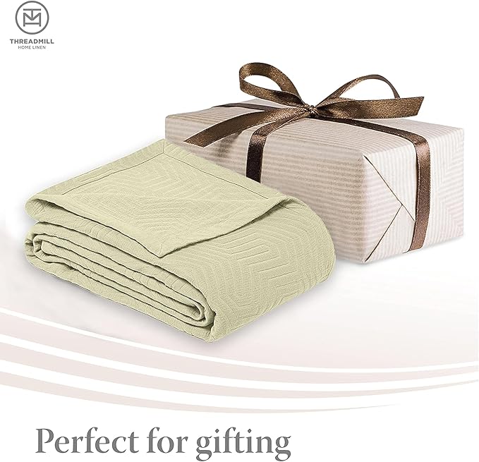 Threadmill Luxury Cotton Blankets for Queen Size Bed | All-Season 100% Cotton Queen Size Blanket | Aster Cozy Lightweight, Soft Breathable Coverlet fits Full Size Bed, 90x92 | Sage Green