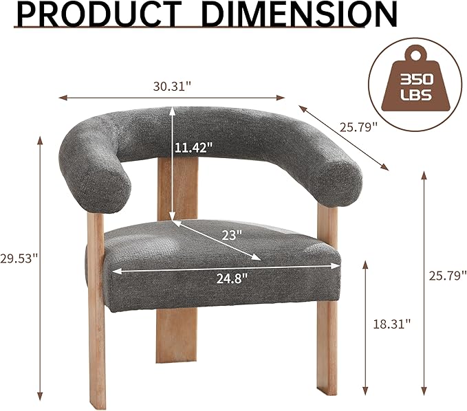 VKNOW Accent Chair Living Room Chairs Set of 2, Modern Upholstered Arm Chair with Solid Wood Legs, Comfy Barrel Accent Chairs for Living Room, Bedroom, Dark Grey