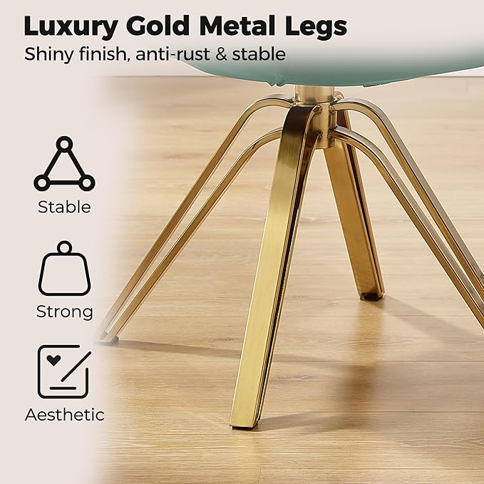 Zouron Mid Century Modern Swivel Accent Chair with Gold Metal Legs, Upholstered Swivel Chair No Wheels, Side Accent Arm Chair Vanity Chair for Small Space Home Office Living Room Bedroom, Green