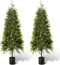 Giegxin 2 Pack 4ft Artificial Cedar Topiary Trees with Planter Outdoor Christmas Tree Decorations Faux Cypress Plants UV Resistant Potted Bushes Faux Shrubs for Outdoor Indoor Front Door Porch Garden