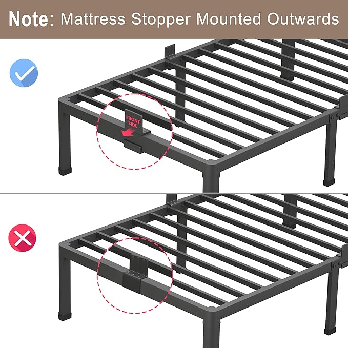 ROIL 18 Inch King Bed Frame with Rounded Corner and Headboard Hole Mattress Retainers 3500LBS Metal Heavy Duty Steel Slats No Box Spring Needed Platform Noise-Free Easy Assembly
