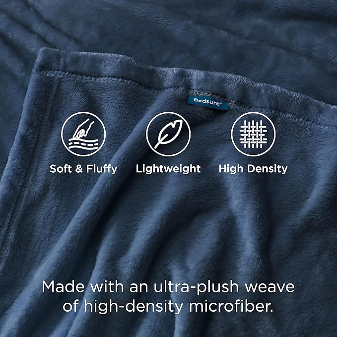 Bedsure GentleSoft Fleece Throw XL Blanket Mineral Blue - 300GSM Soft Lightweight Plush Cozy Blankets for Bed, Sofa, Couch, Travel, Camping, 50x70 inches