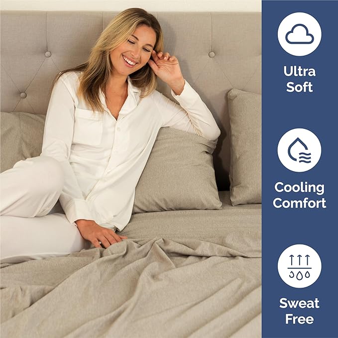 King 6 Piece Sheet Set - Cooling & Breathable - Hotel Luxury Bedding, Includes Fitted Sheet for Women, Men, Kids & Teens - 1 Flat, 1 Fitted Sheet, 4 Pillowcases w/Deep Pockets - Heathered Beige