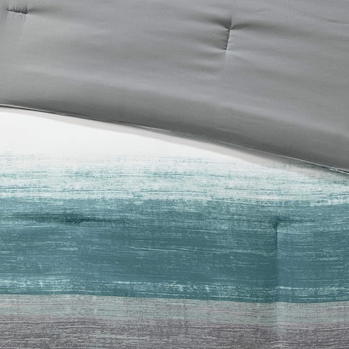 Madison Park Essentials Twin Comforter Set, Bed in a Bag Twin, Watercolor Print Coastal Comforter & Chambray Cotton Sheet Set, All Season Bedding Set, Saben, Aqua Twin (68 in x 86 in) 7 Piece
